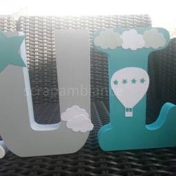 Wooden First Name Letter, Baby To Put Down, Personalized With Hot Air Balloon Theme, Star Cloud, Birth Gift - thumbnail 3