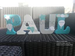 Wooden First Name Letter, Baby To Put Down, Personalized With Hot Air Balloon Theme, Star Cloud, Birth Gift - thumbnail 1