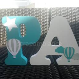 Wooden First Name Letter, Baby To Put Down, Personalized With Hot Air Balloon Theme, Star Cloud, Birth Gift - thumbnail 2