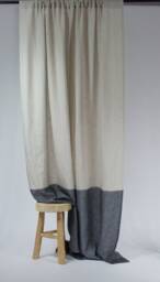 Two Tone Linen Curtain Panel Oatmeal & Black, Rod Pocket