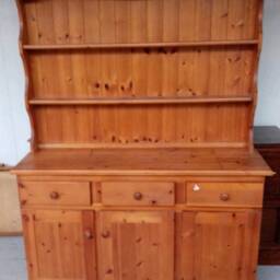 Sold Pine Welsh Dresser, Triple Cupboard, Top & Bottom, Complete Unit, Hand Painted, Farrow & Ball, Natural Wood - thumbnail 2