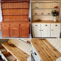 Sold Pine Welsh Dresser, Triple Cupboard, Top & Bottom, Complete Unit, Hand Painted, Farrow & Ball, Natural Wood