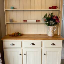 Sold Pine Welsh Dresser, Triple Cupboard, Top & Bottom, Complete Unit, Hand Painted, Farrow & Ball, Natural Wood - thumbnail 4