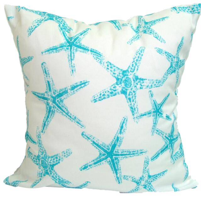 Aqua Starfish Outdoor Pillow Cover, Nautical Decor - image 1
