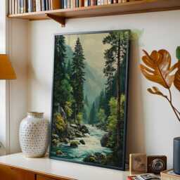Mountain Forest River Wall Art, Wilderness Landscape Print, Scenic Nature Poster, Rustic Cabin Decor, Hiking Artwork, National Park Print - thumbnail 2