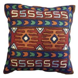 "Handmade Wool Embroidered Cushion Cover Contemporary Throw Pillow - 16""x16"