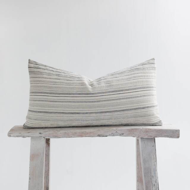 striped Lumbar Pillow Cover - Wrinkled Cotton, Bamboo Reverse - 12x24 - image 1