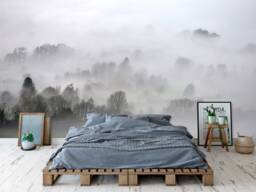 Morning Mist Wall Mural, Mountain Forests Mural, Fields Haze Wallpaper, Fog D??cor, Nursery & Room Art - thumbnail 1