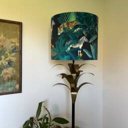 Tropical Jungle Velvet in Black, Drum Lampshade /Ceiling Shade With A White Lining - thumbnail 2