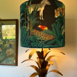 Tropical Jungle Velvet in Black, Drum Lampshade /Ceiling Shade With A White Lining - thumbnail 3