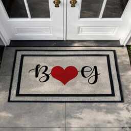 Personalized Initial Red Heart Door Mat - Home Decor All Weather Rug- Custom Coir Rug New Gift Cute Housewarming - thumbnail 2
