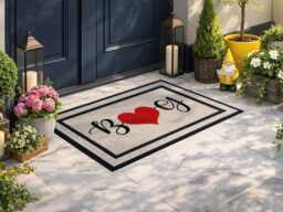 Personalized Initial Red Heart Door Mat - Home Decor All Weather Rug- Custom Coir Rug New Gift Cute Housewarming