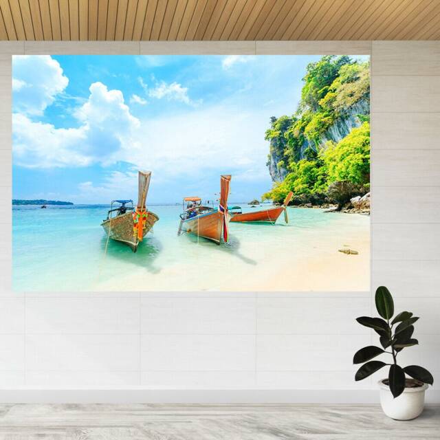 Longtale Boat On The White Beach 3D View Wall Sticker Poster Decal A868 - image 1