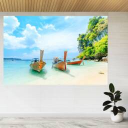 Longtale Boat On The White Beach 3D View Wall Sticker Poster Decal A868