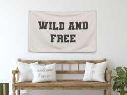 Wild & Free Boho Banner - Bohemian Wall Decor, Fabric Banner, Spirit Party Fabric Hanging, Western Art - thumbnail 1