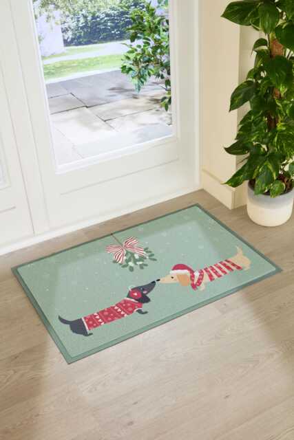 Christmas Sausage Dogs Doormat Recycled PVC, Anti-Slip - 90x60cm - image 1