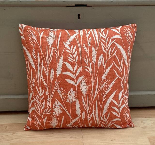 Wild Grasses Linen Throw Pillow Cover Burnt Orange Autumn Home Decor - image 1