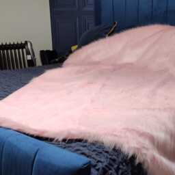 Handmade Baby Pink Faux Fur Throw Long Hair, Suede - thumbnail 2