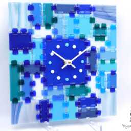 Fused Glass Square Wall Clock - Modern Silent Clock, Blue - thumbnail 3