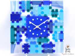 Fused Glass Square Wall Clock - Modern Silent Clock, Blue