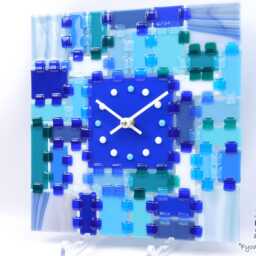 Fused Glass Square Wall Clock - Modern Silent Clock, Blue - thumbnail 2