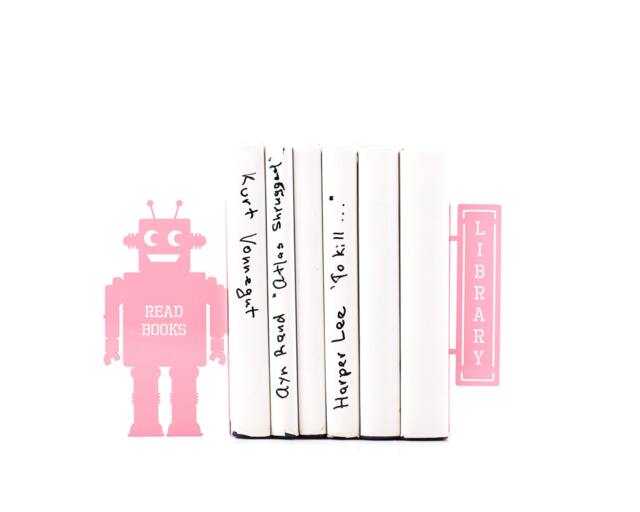 Pink Robot Bookends For Kids Unique Nursery Shelf Decor - image 1