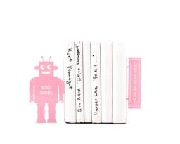 Pink Robot Bookends For Kids Unique Nursery Shelf Decor - thumbnail 1