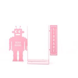Pink Robot Bookends For Kids Unique Nursery Shelf Decor - thumbnail 3