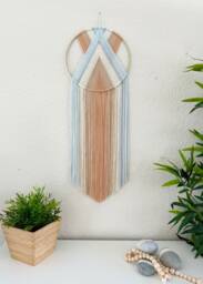 Woven Yarn Hoop Wall Hanging, Neutral Pastel Boho Decor