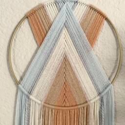 Woven Yarn Hoop Wall Hanging, Neutral Pastel Boho Decor - thumbnail 2
