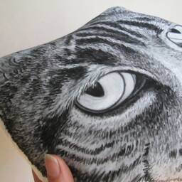 Hand-Painted Tabby Cat Pillow, Decorative Head Cushion - thumbnail 4