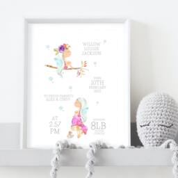 Personalised Baby Girl Birth Details Print, New Gift, Fairies Parent Christening Gift - thumbnail 2