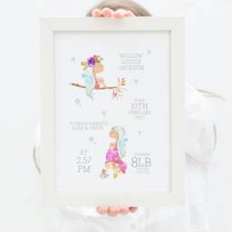 Personalised Baby Girl Birth Details Print, New Gift, Fairies Parent Christening Gift - thumbnail 1