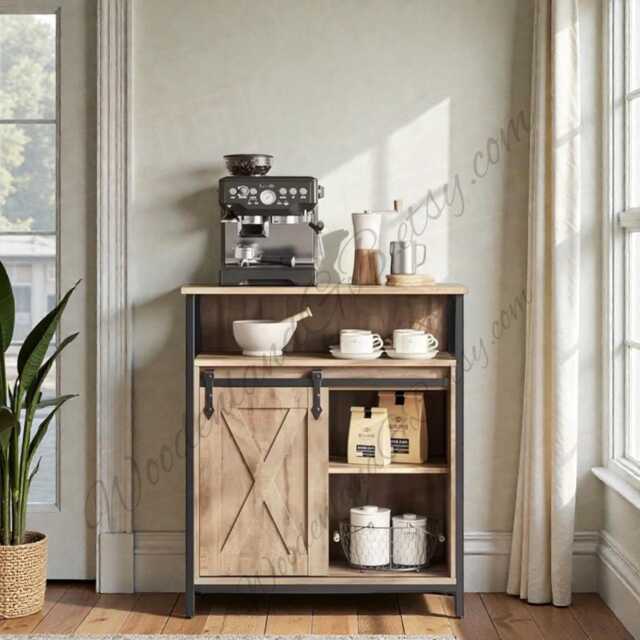 Rustic Modern Storage Cabinet With Sliding Doors Oak Sideboard For Entryway - image 1
