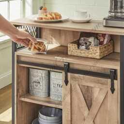 Rustic Modern Storage Cabinet With Sliding Doors Oak Sideboard For Entryway - thumbnail 2