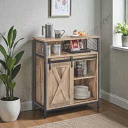 Rustic Modern Storage Cabinet With Sliding Doors Oak Sideboard For Entryway - thumbnail 3