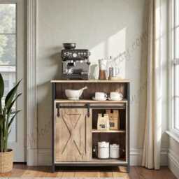 Rustic Modern Storage Cabinet With Sliding Doors Oak Sideboard For Entryway - thumbnail 1