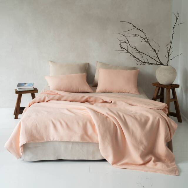 Pale Peach Linen Duvet Cover, Queen, King, Custom, Natural Bedding, Zipper Closure - image 1