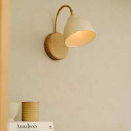 Speckled Cream Gloss Flex Wall Light in Brass/Nickel, Ceramic & Oak - Small Element - thumbnail 2