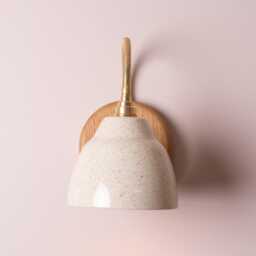 Speckled Cream Gloss Flex Wall Light in Brass/Nickel, Ceramic & Oak - Small Element - thumbnail 3