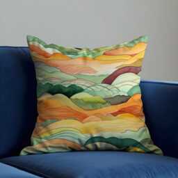 Watercolor Hills Cushion Cover, Autumn Landscape Design Pillow Case, Warm Earthy Tones Home Decor, Nature Throw Cover - thumbnail 2