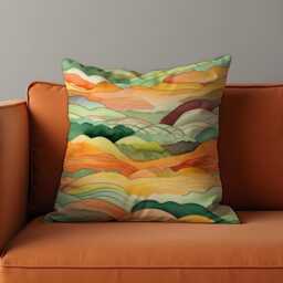 Watercolor Hills Cushion Cover, Autumn Landscape Design Pillow Case, Warm Earthy Tones Home Decor, Nature Throw Cover