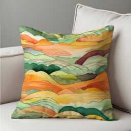 Watercolor Hills Cushion Cover, Autumn Landscape Design Pillow Case, Warm Earthy Tones Home Decor, Nature Throw Cover - thumbnail 4
