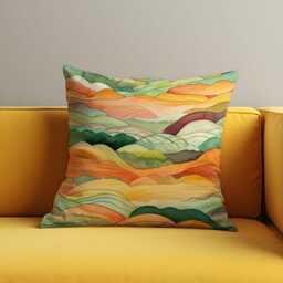 Watercolor Hills Cushion Cover, Autumn Landscape Design Pillow Case, Warm Earthy Tones Home Decor, Nature Throw Cover - thumbnail 3