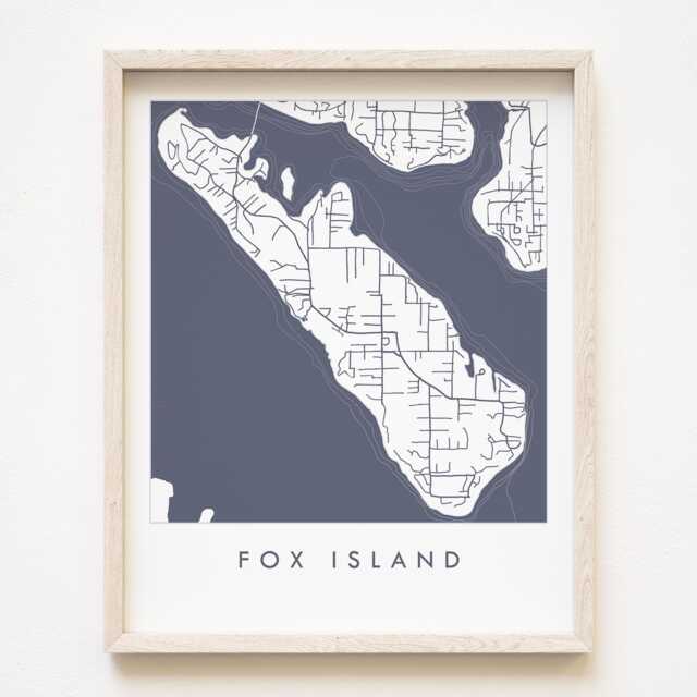 Fox Island Map Hand Drawn Street Washington City Drawing Blueprint Style - Art Print Wedding Moving Gift Vacation Rental Decor - image 1