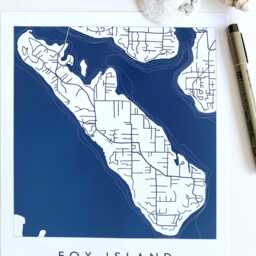 Fox Island Map Hand Drawn Street Washington City Drawing Blueprint Style - Art Print Wedding Moving Gift Vacation Rental Decor - thumbnail 3