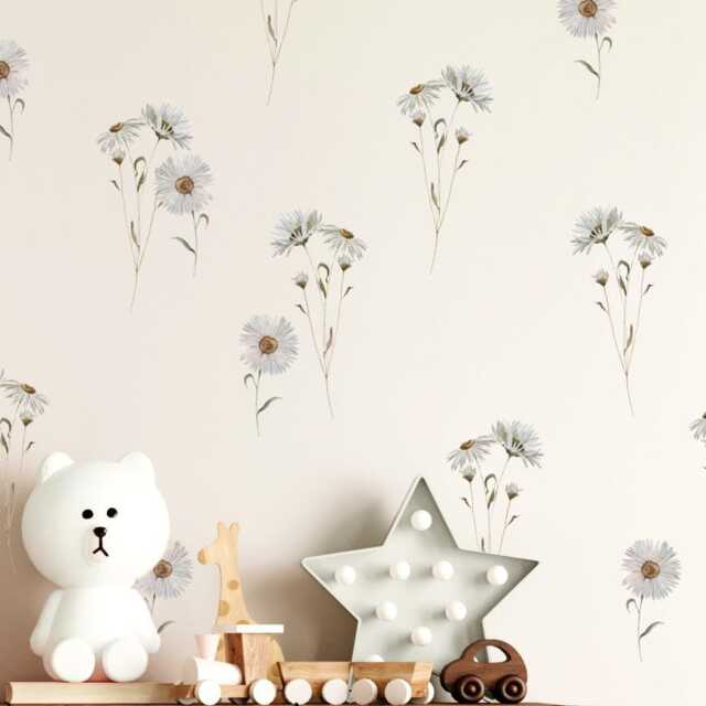 White Daisy Flower Wall Stickers - Create Wallpaper Effect For Nursery Girls Bedroom Decoration Decals By Dizzy Duck - image 1