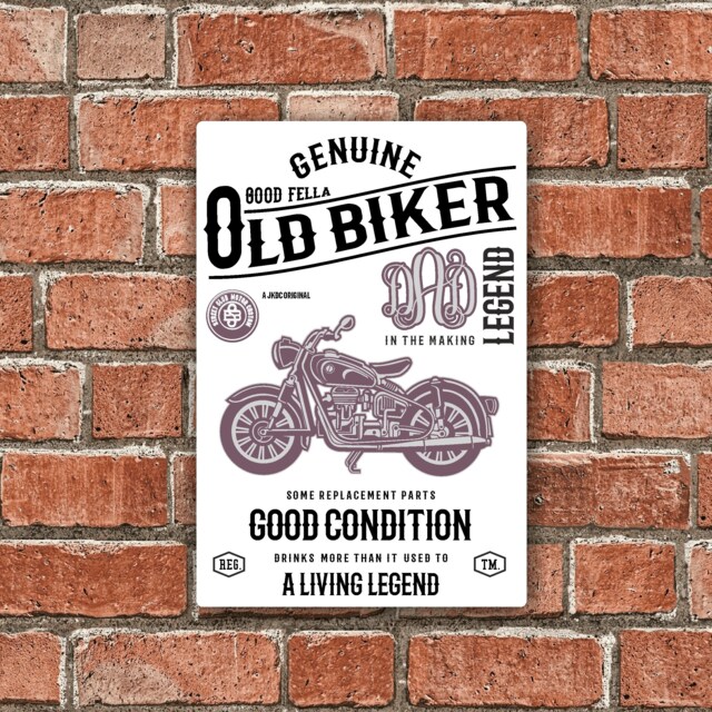 Personalised Choose Initials Funny Old Biker Retro Style Classic Motorbike Cafe Racer Birthday Gift Metal Sign Wall Art Plaque 200x300mm - image 1