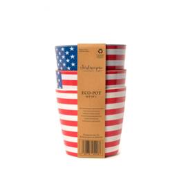 Usa Flag Bamboo Eco-Pots - Set Of 3 Theme Garden Decor - thumbnail 3