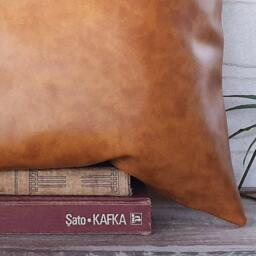 Color Block Lumbar Pillow Cover Beige Linen & Faux Leather - thumbnail 4